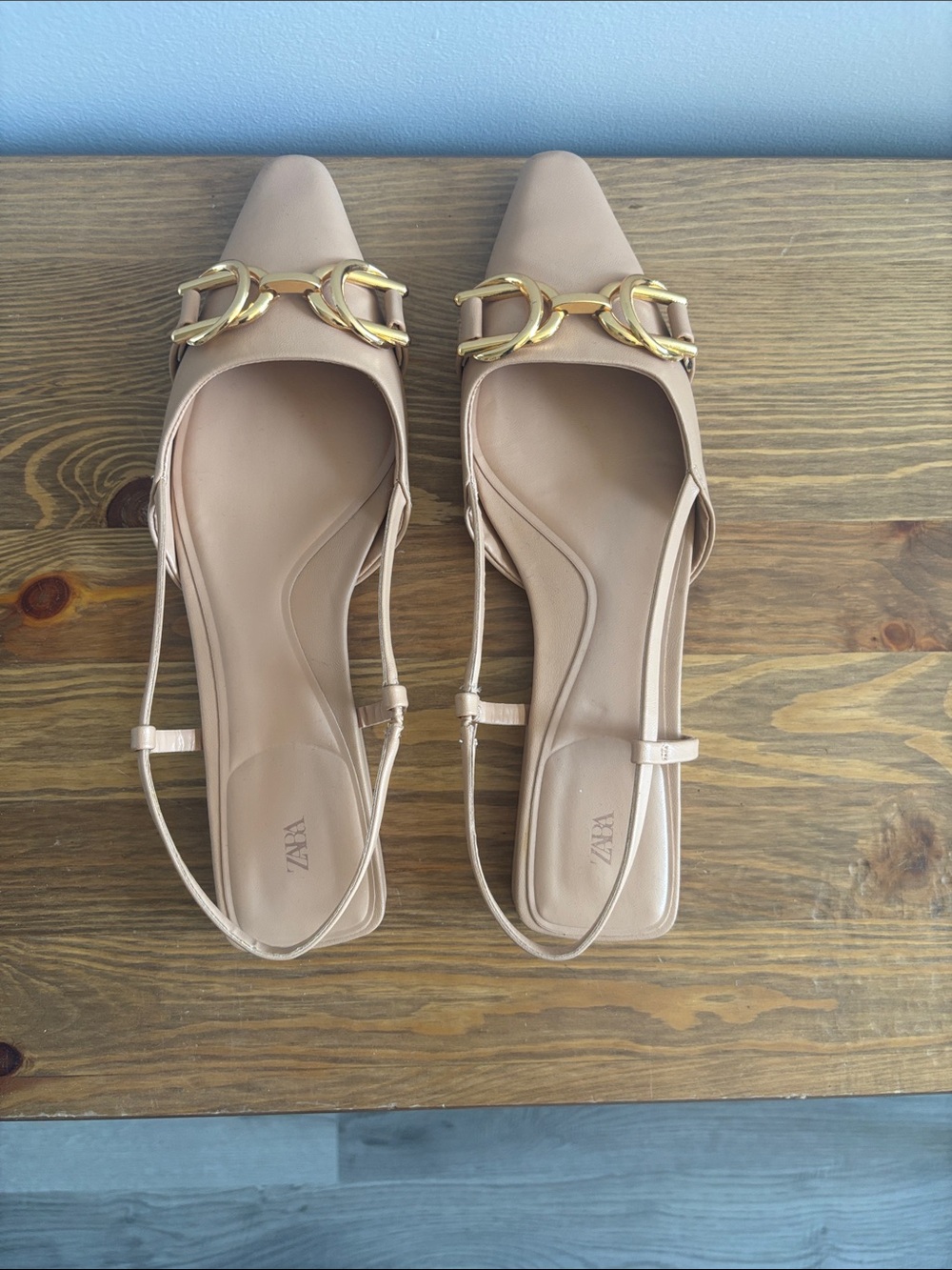 Zara Blush Slingback Flats with Gold Chain Detail